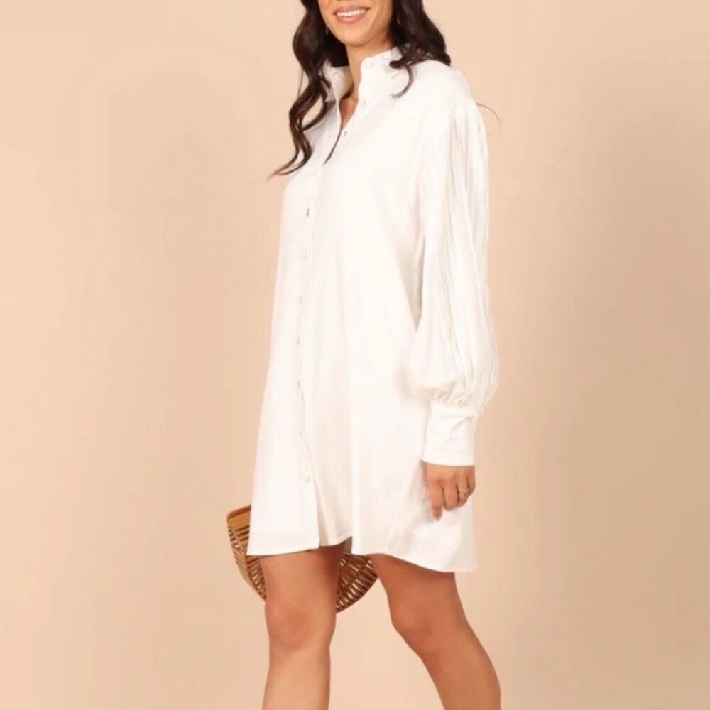 Free People White Long Sleeve Shirt Dress